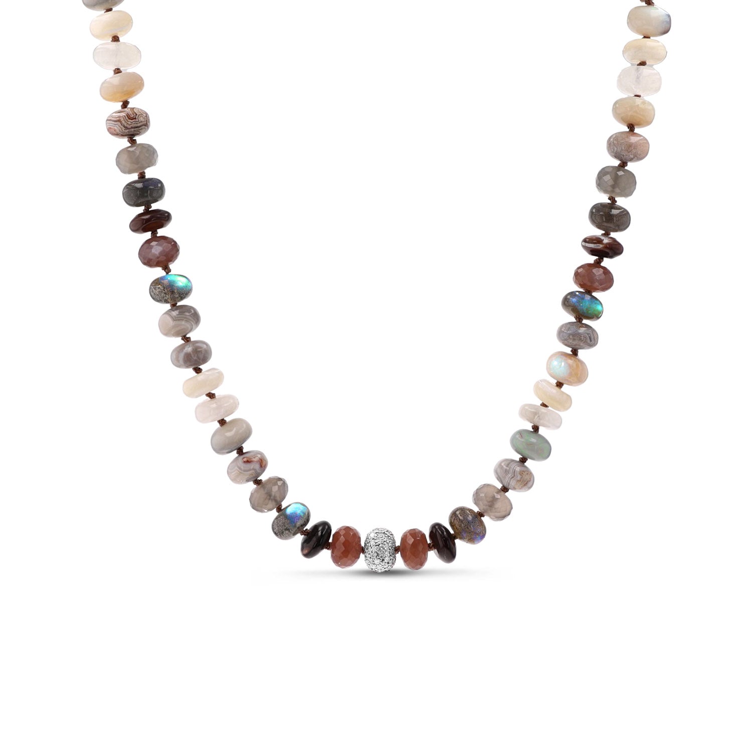 Neutral Gradient Knotted Necklace with Diamond Cobblestone Donut - 16-18"  N0003116 - TBird