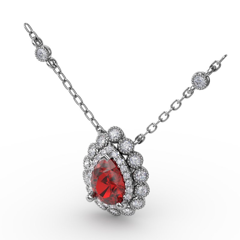 Floral Teardrop Ruby and Diamond Pendant P1768R - TBird