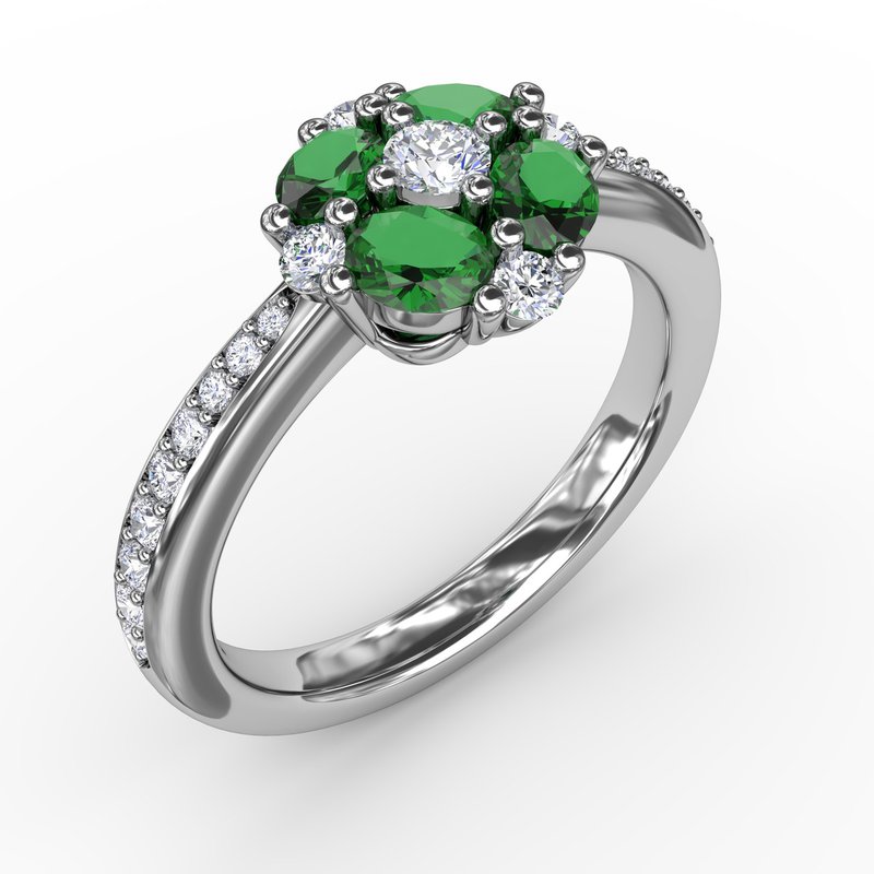 Floral Emerald and Diamond Ring R1536E - TBird