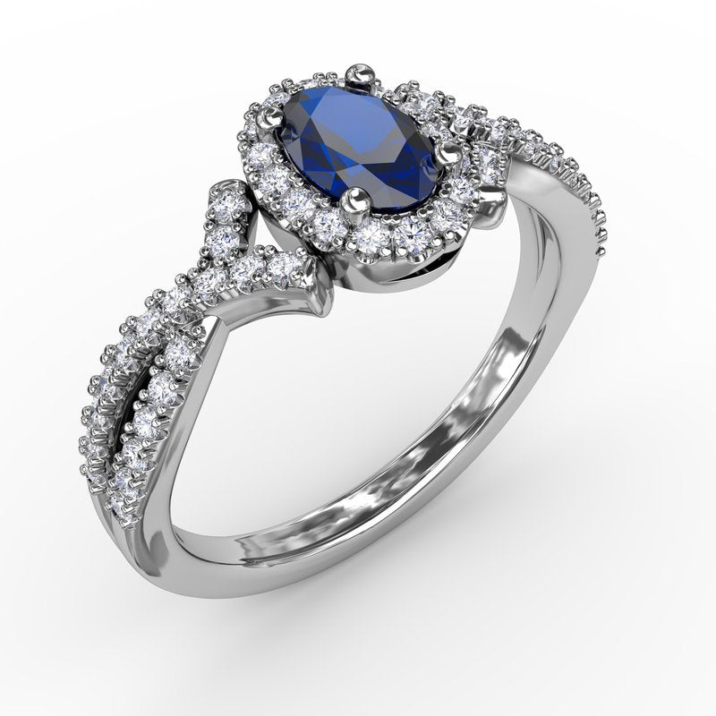 Swirls of Love Sapphire and Diamond Twist Ring R1662S - TBird