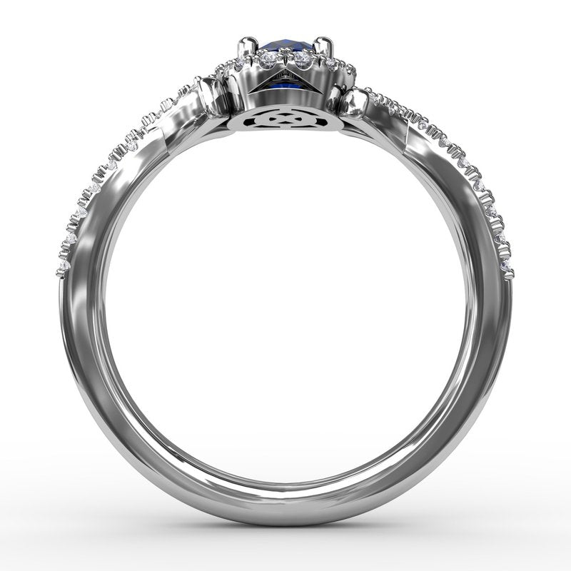 Swirls of Love Sapphire and Diamond Twist Ring R1662S - TBird