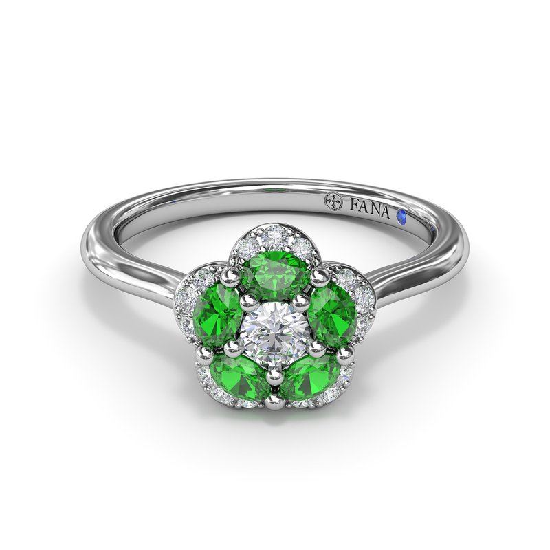 Floral Emerald and Diamond Ring R1848E - TBird