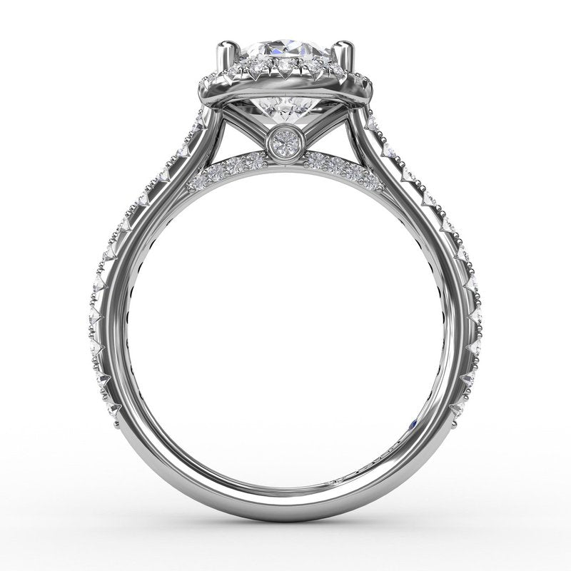 Oval Diamond Halo Engagement Ring With Diamond Band S3313 - TBird
