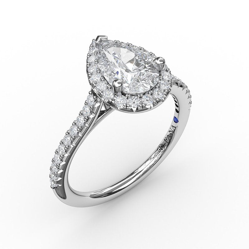 Delicate Pear Shaped Halo And Pave Band Engagement Ring S3791 - TBird