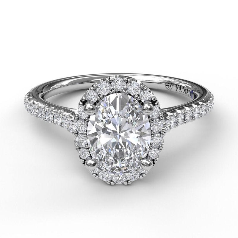 Delicate Oval Shaped Halo And Pave Band Engagement Ring S3792 - TBird