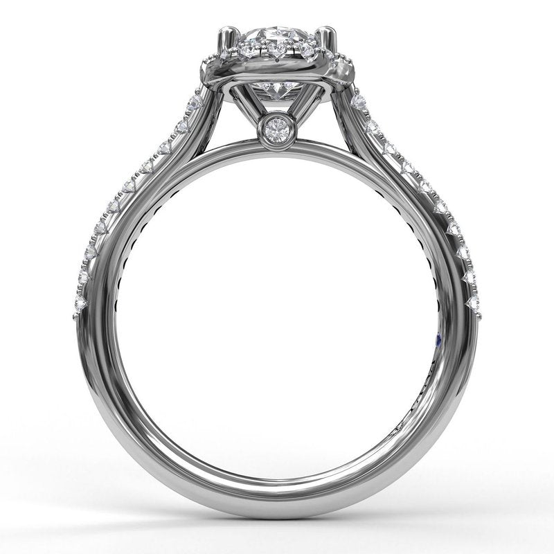 Delicate Oval Shaped Halo And Pave Band Engagement Ring S3792 - TBird