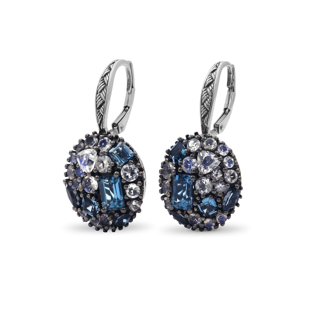 Garden Of Stephen London Blue Topaz And Moon Quartz Earrings In Sterling Silver