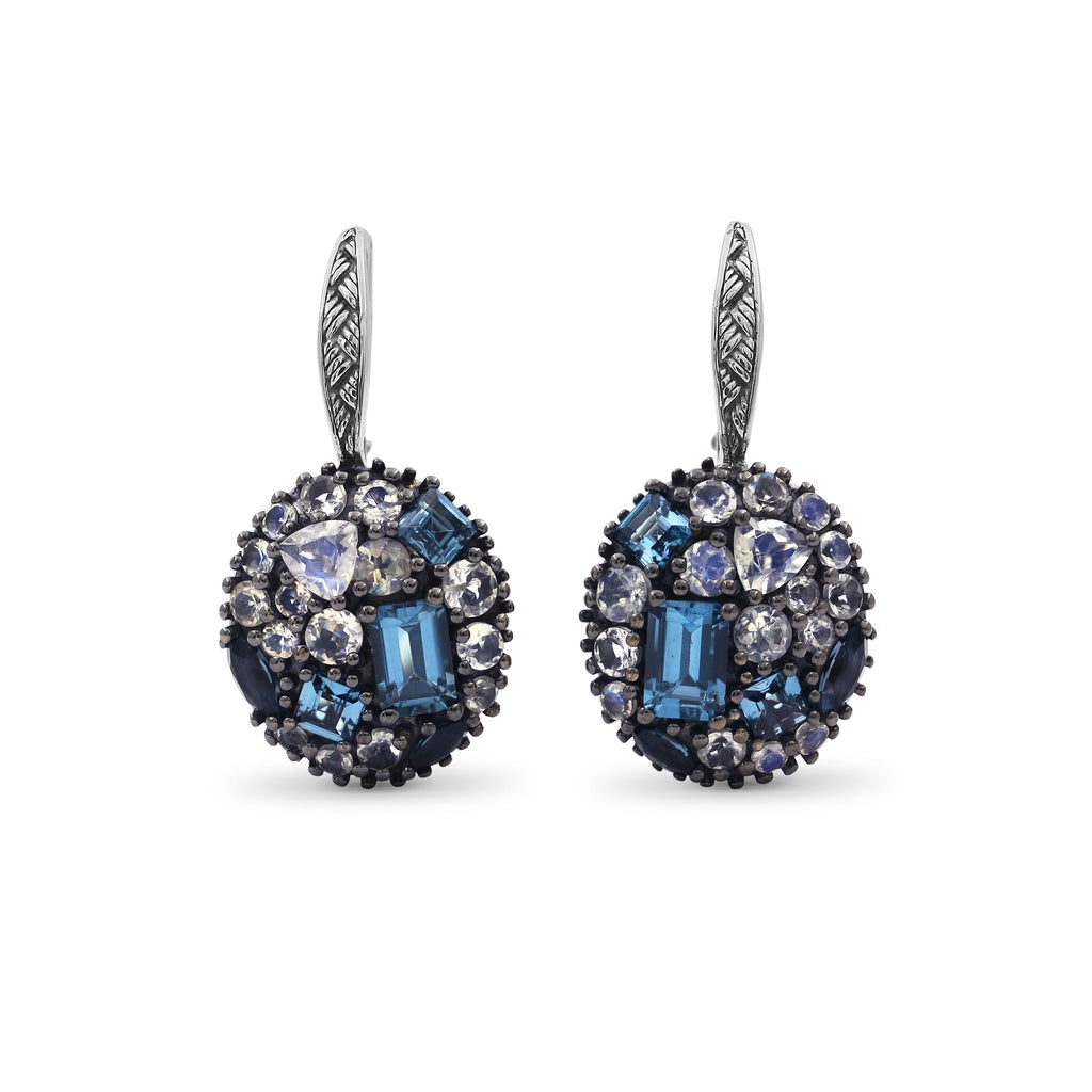 Garden Of Stephen London Blue Topaz And Moon Quartz Earrings In Sterling Silver